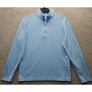 IZOD Golf Sweatshirt Men Medium Blue Long Sleeve Mock Neck Quarter Zip Pony Logo